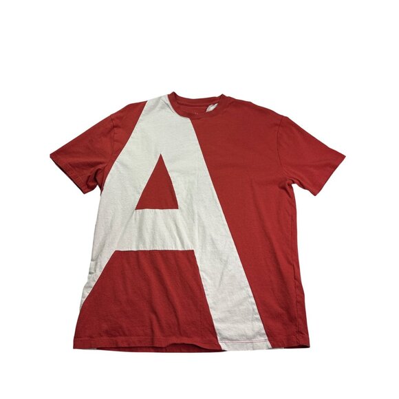 Armani Exchange AX Comfort Mens T-Shirt Size S Spellout Graphic Red Beige Cotton - Picture 1 of 4